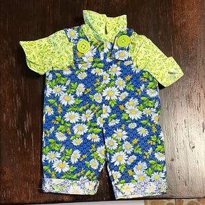 Daisy Floral Romper with Green Leaf Shirt